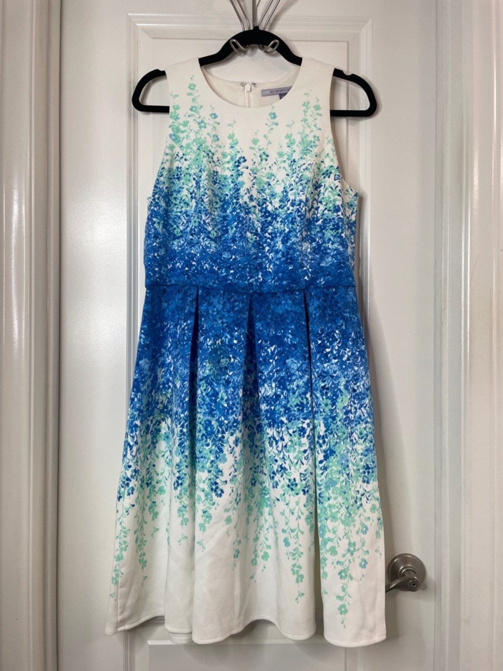 Carmen Marc Valvo Blue & Teal Floral Ombre Midi Dress